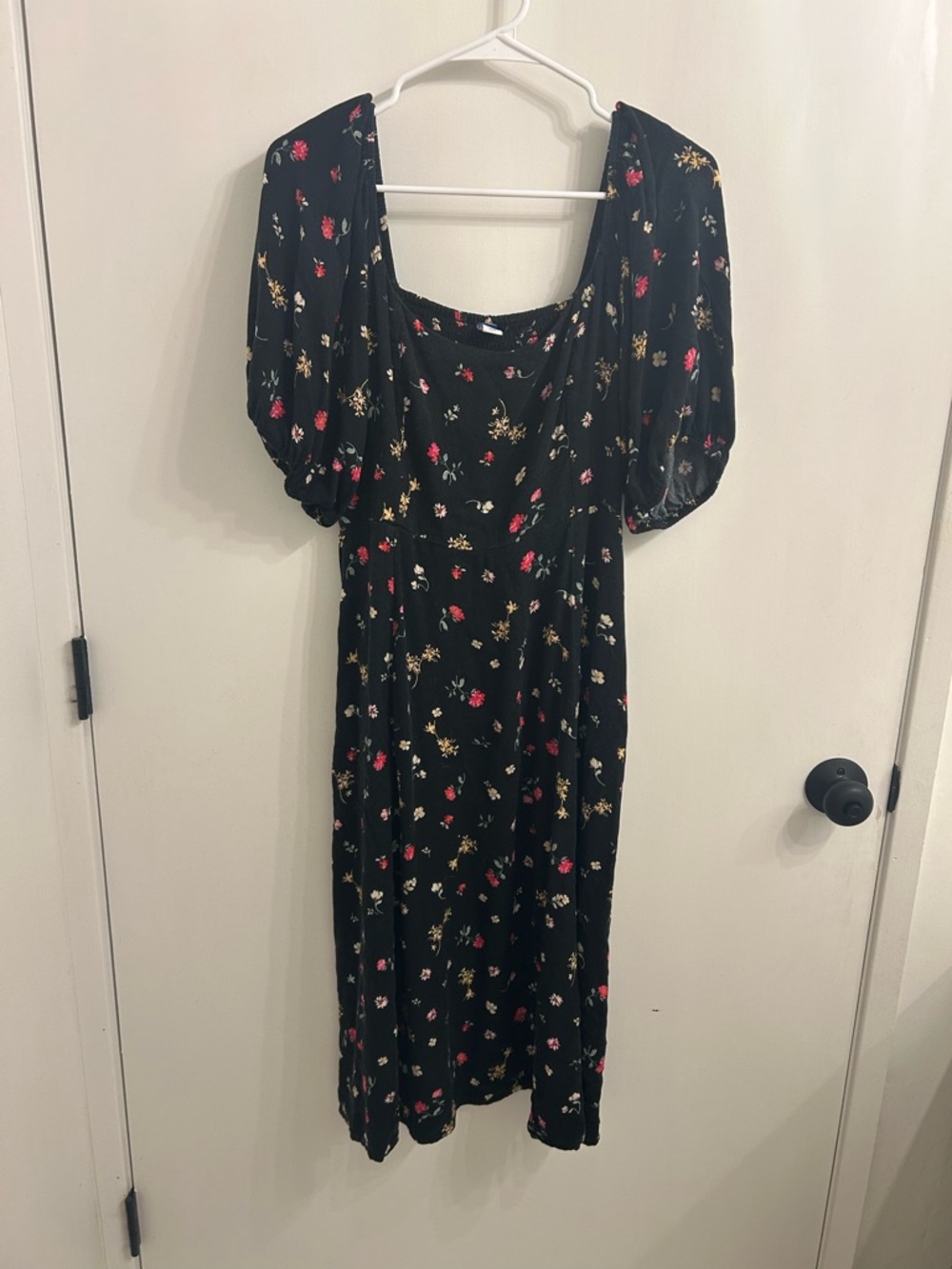 Old Navy Black Floral Dress with Pink and Yellow Accents
